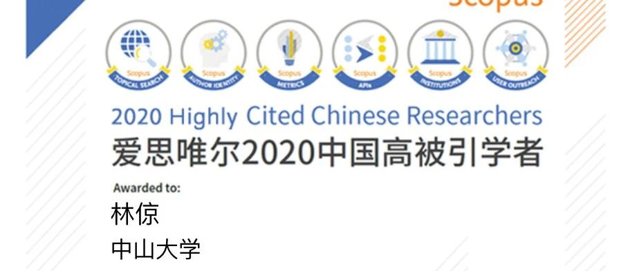 中山大学林倞老师入选Elsevier 2020中国高被引学者